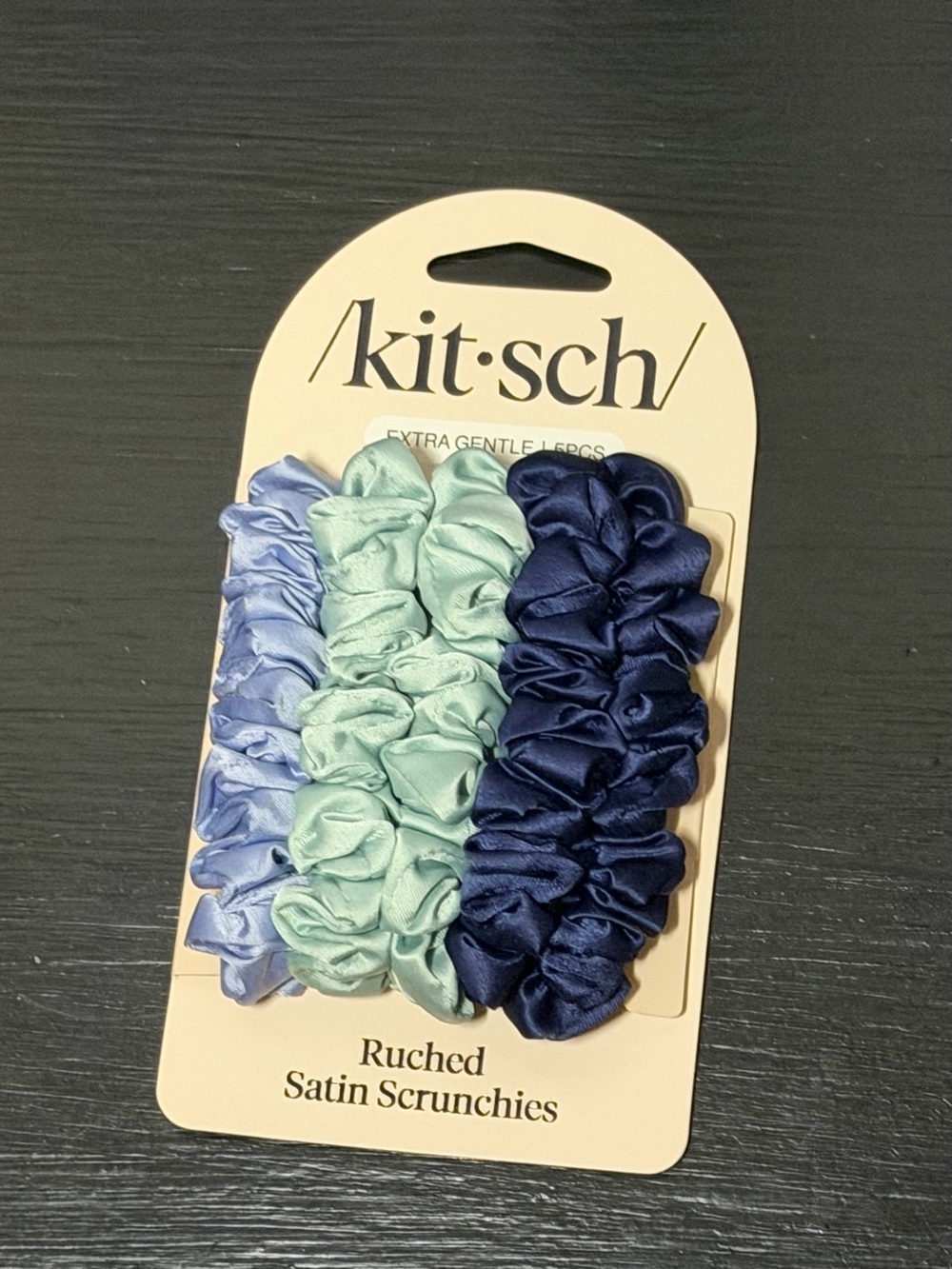 Kitsch Ruched Satin Scrunchies Trio - Light Blue, Mint, Navy